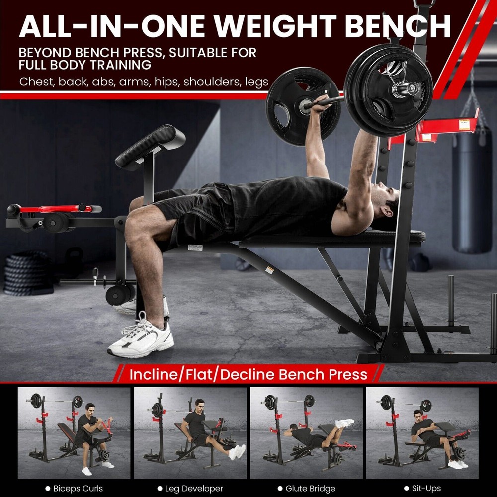 900LBS Multi-Purpose Adjustable Weight Bench Workout Bench Set with Barbel Rack