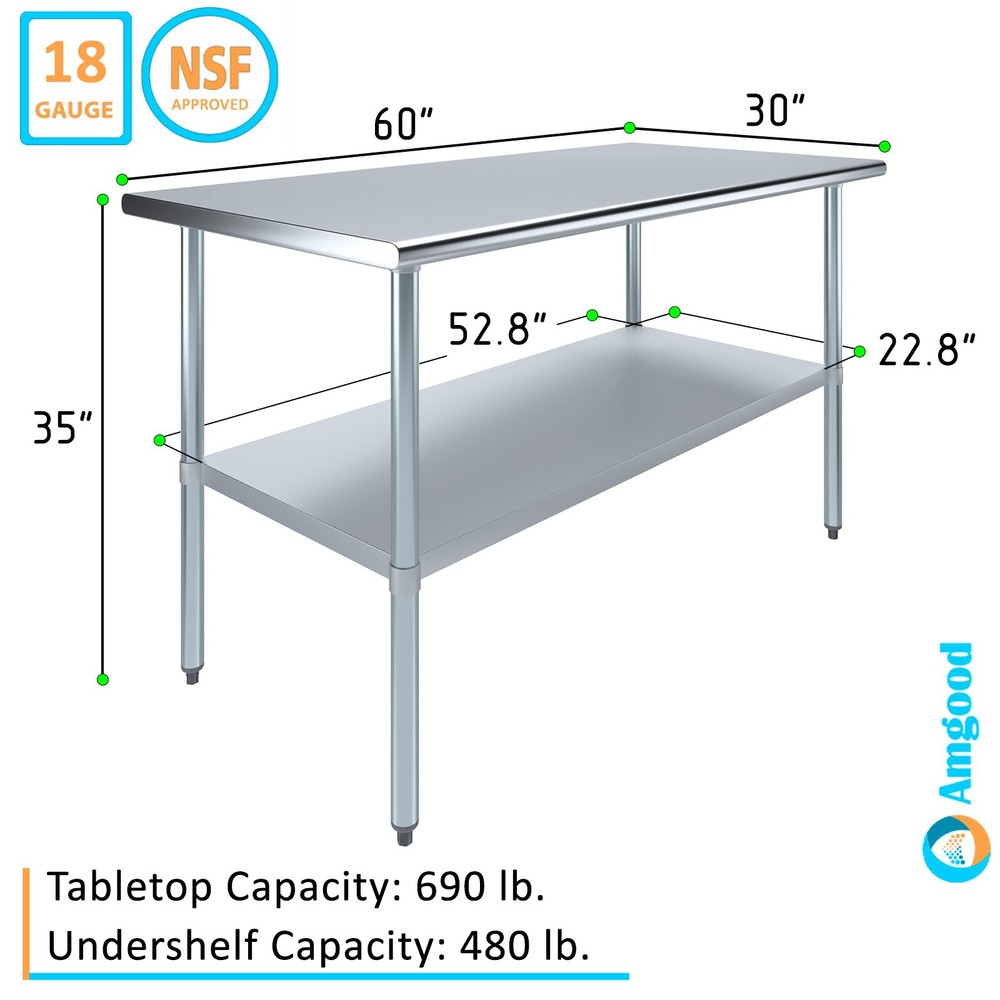 30" X 60" Stainless Steel Work Table With Galvanized Undershelf