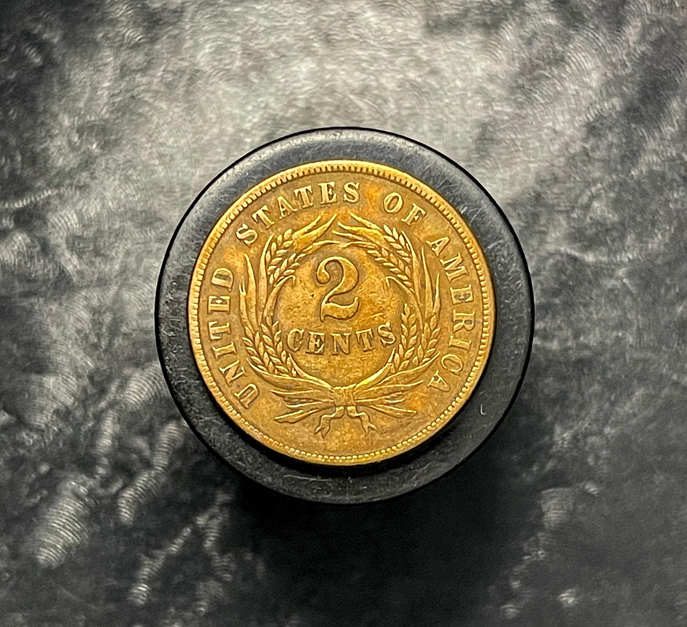 1865 2c Two Cent Piece About Uncirculated AU++ RB Coin Plain 5