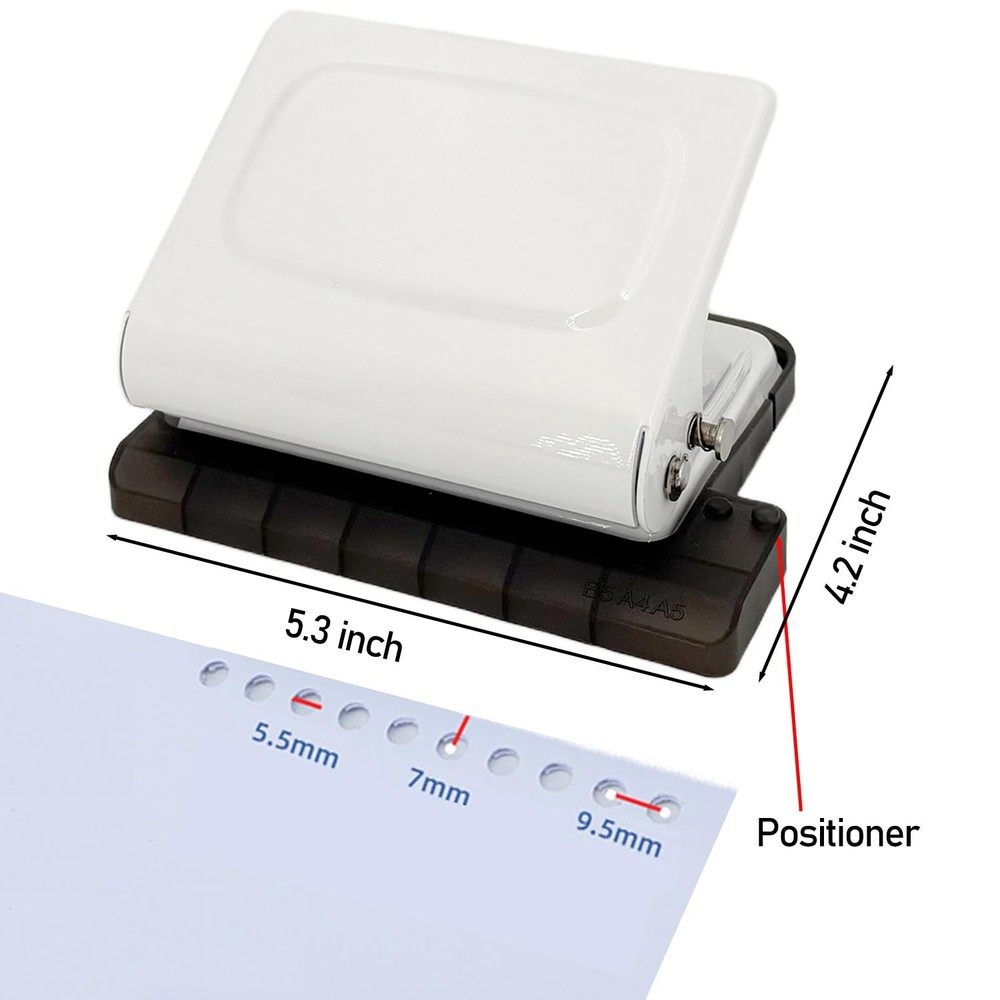 10-Hole Punch Binding Machine for Planner (White) - Manual Punch with 10 Mult...