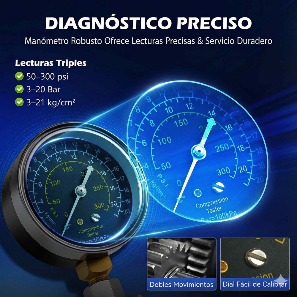 Engine Compression Tester Kit Gauge Spark Plug Tester M10/14 Probador Compresion