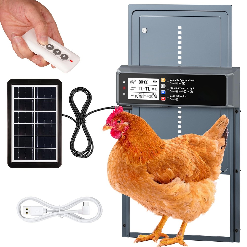 Automatic Chicken Coop Door Solar LCD Timer Sensor Aluminum 20M Remote Control