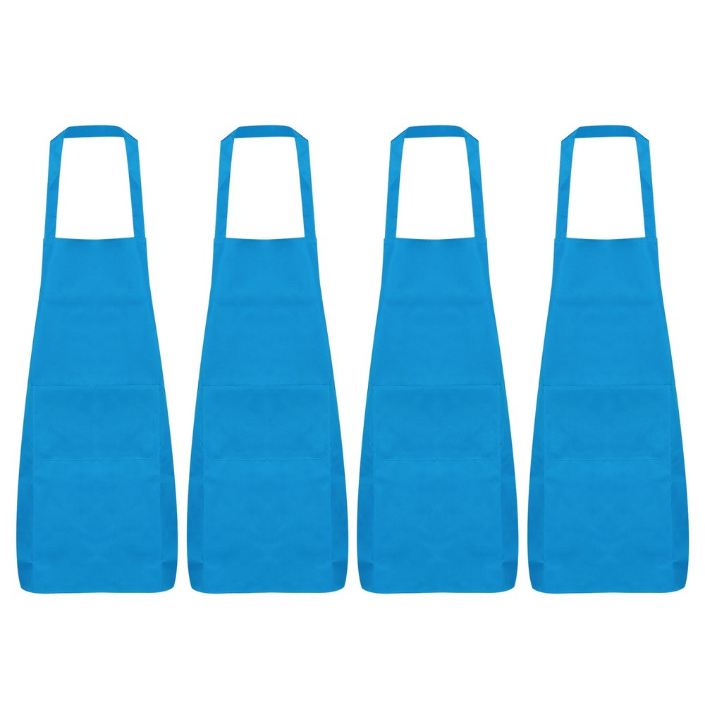 4pcs Kitchen Cooking Aprons 75x65cm Polyester Art Apron Light Blue