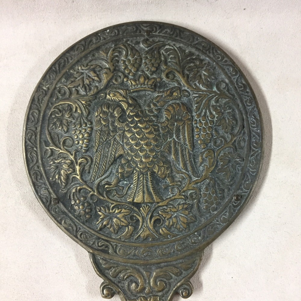Antique Solid Brass Hand Mirror Frame/ Double Headed Eagle