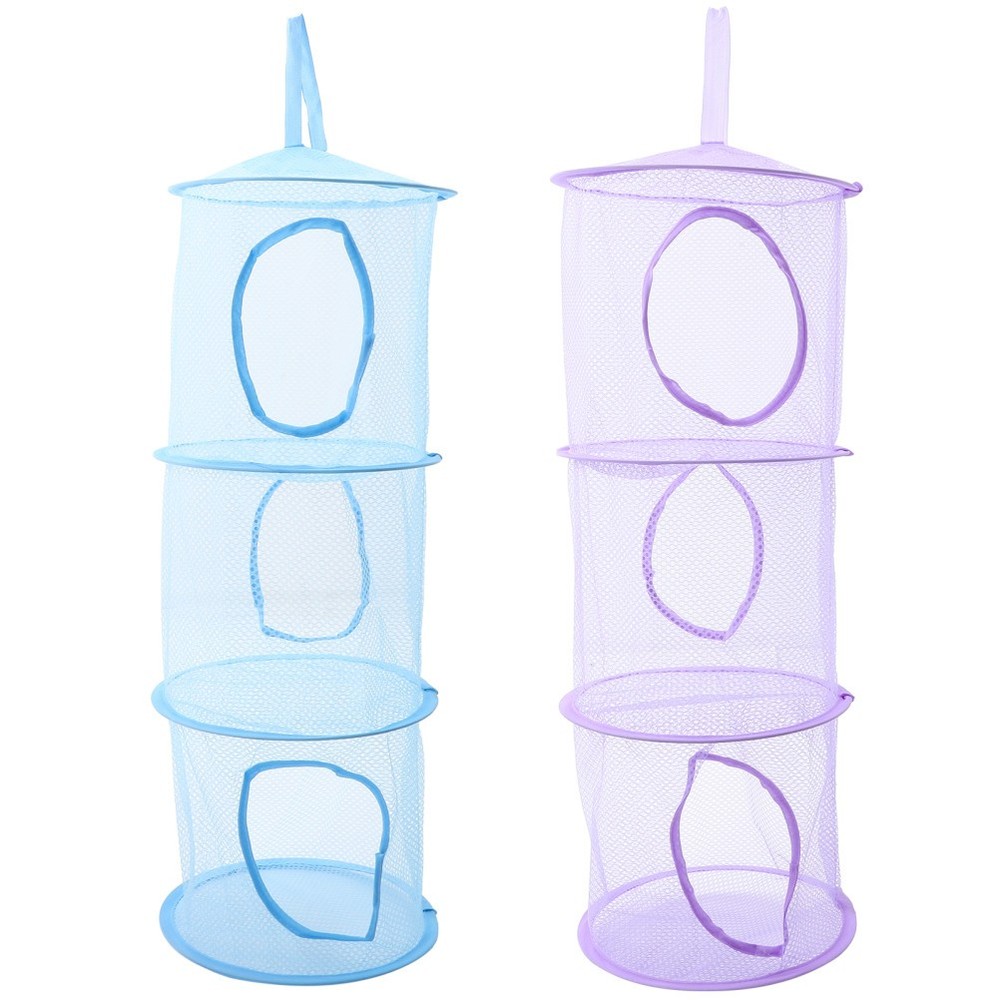 2 Pcs Foldable Mesh Hanging Nets Multi Layer Drying Basket For Socks Clothes