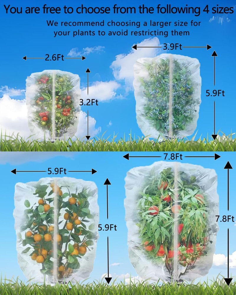 4 Pack Fruit Tree Netting with Zipper & Drawstring, 2.6 X 3.2 Ft Reusable Bluebe