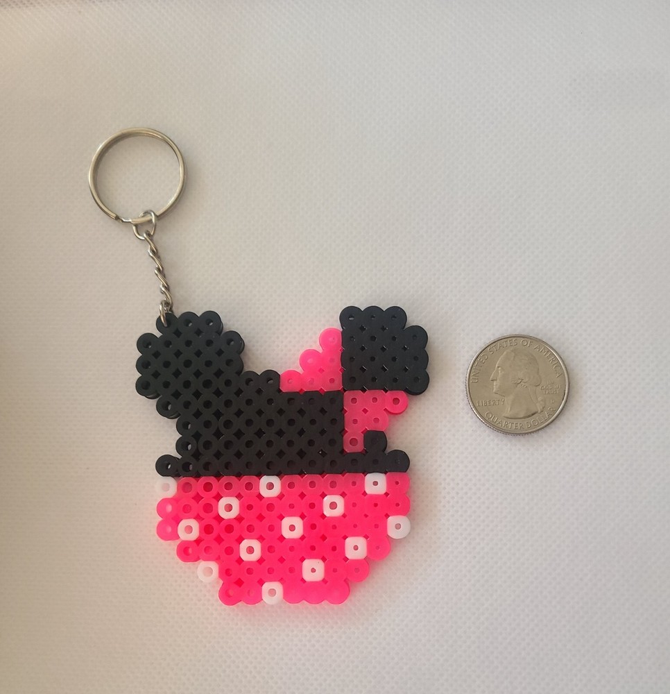 Perler Bead Keychain Minnie Mouse Head HANDMADE