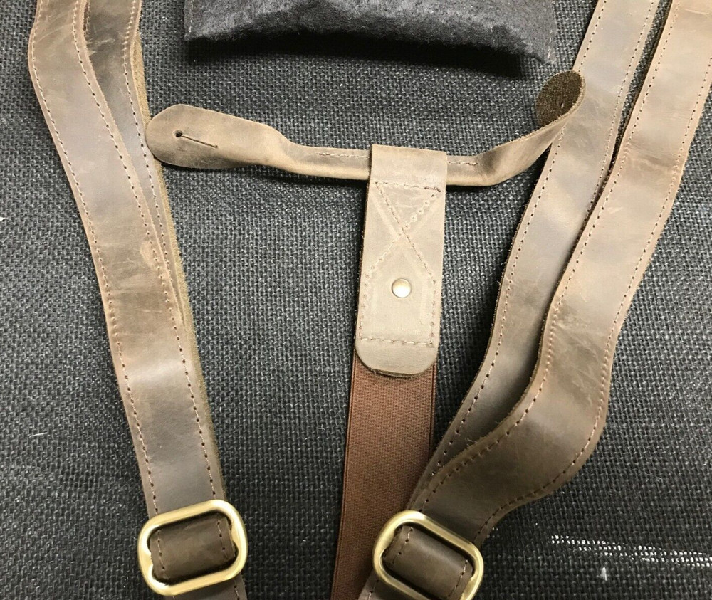 Pohvalin Leather Suspenders Button Type Brown NEW