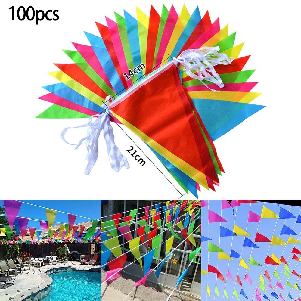 Bunting Triangle Flags 100 Flags 50 Meters Large 14*21CM Plastic Material