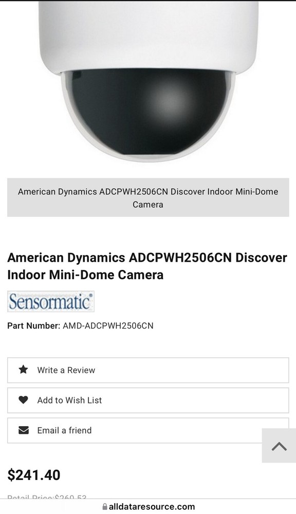American Dynamics ADCDH2506CN Security Surveillance Camera