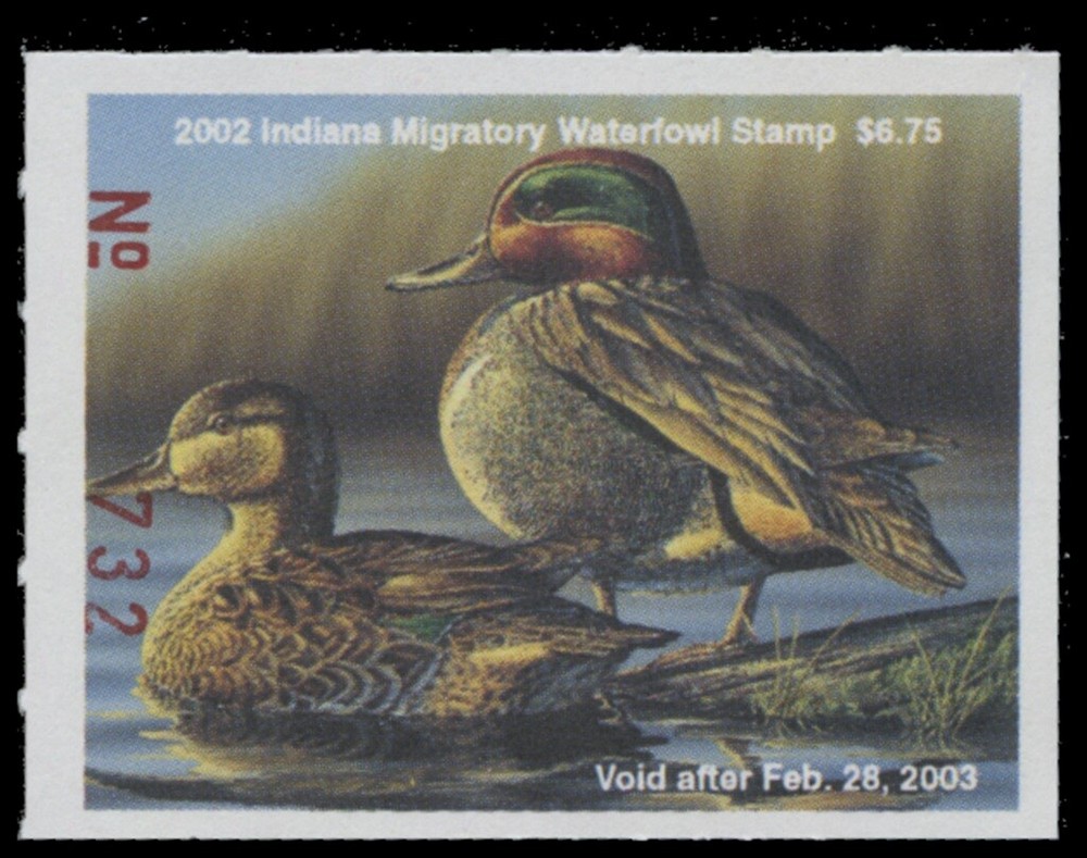 2002  Indiana State Duck Stamp Mint Never Hinged. Original Gum