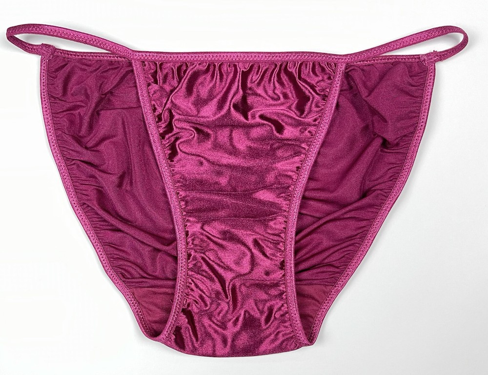 Satin String Bikini Scrunch Butt 3/4 Ruching Burgundy S/5