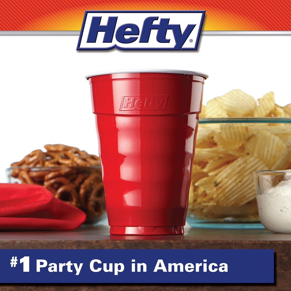 Hefty Party On Red Disposable Plastic Cups 18oz 50 Count Easy Grip Durable