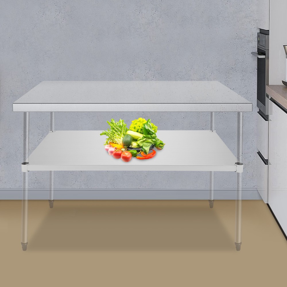 Silver Rectangular Stainless Steel Table Adjustable Lower Shelf for Work Tables