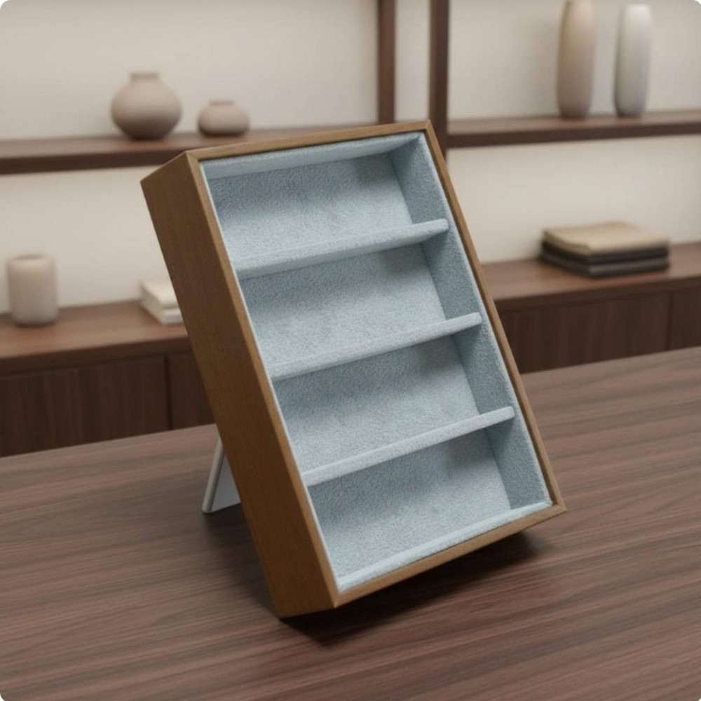 4 Compartment Glasses Display Stand Soft Flocked Lining Spectacles Holder Tray