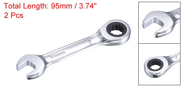 2Pack 10mm Stubby Ratcheting Combination Wrench 72 Teeth Box Ended Tools CR-V