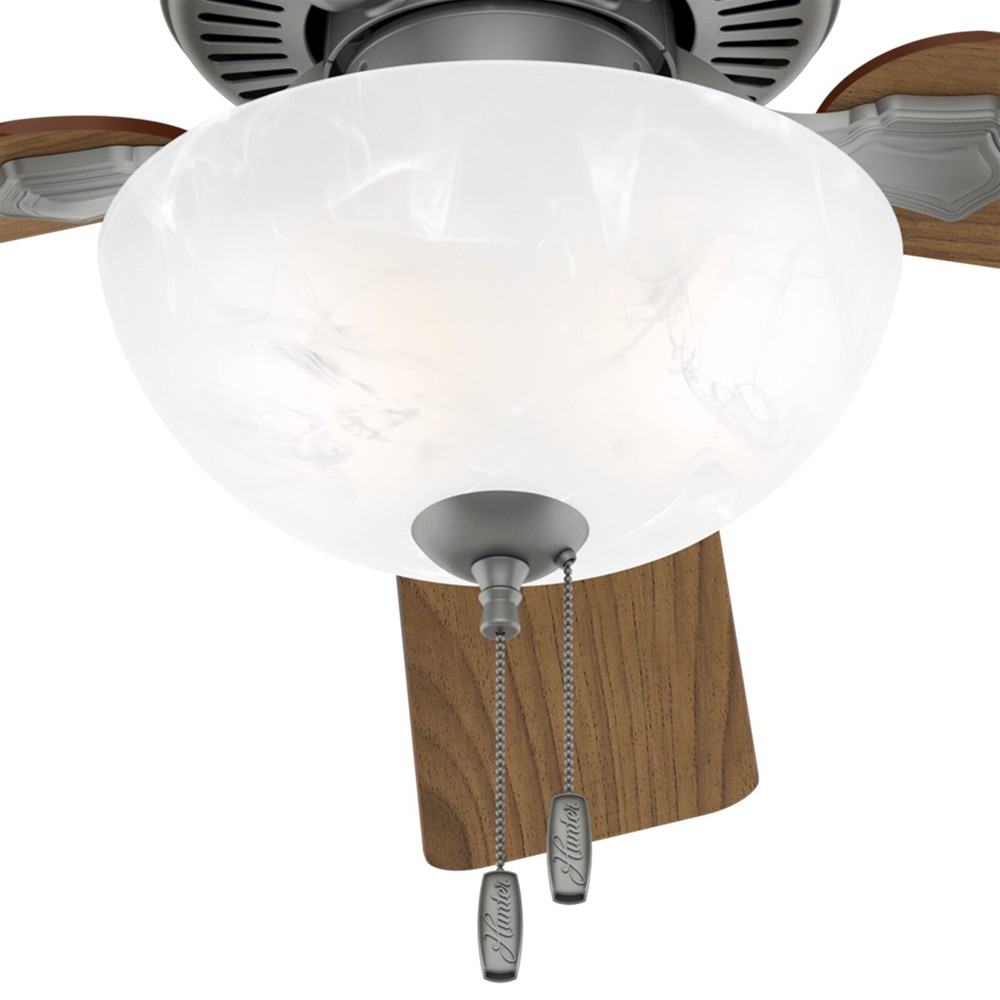 Hunter Fan 52 in Traditional Matte Silver Ceiling Fan with Light and Pull Chain