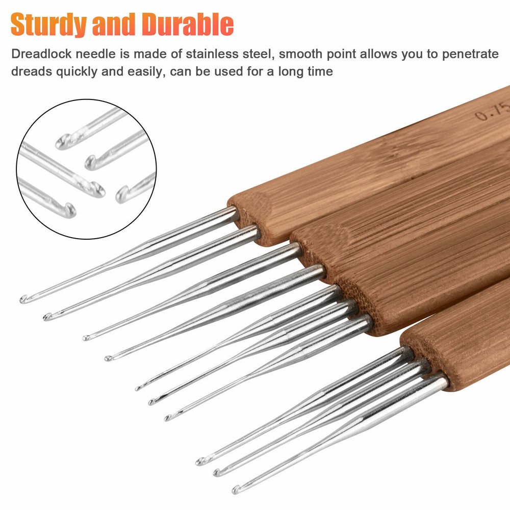 Crochet Needle Hook Bamboo Handle Dreadlock Knit Hair Making Braiding Tool Set