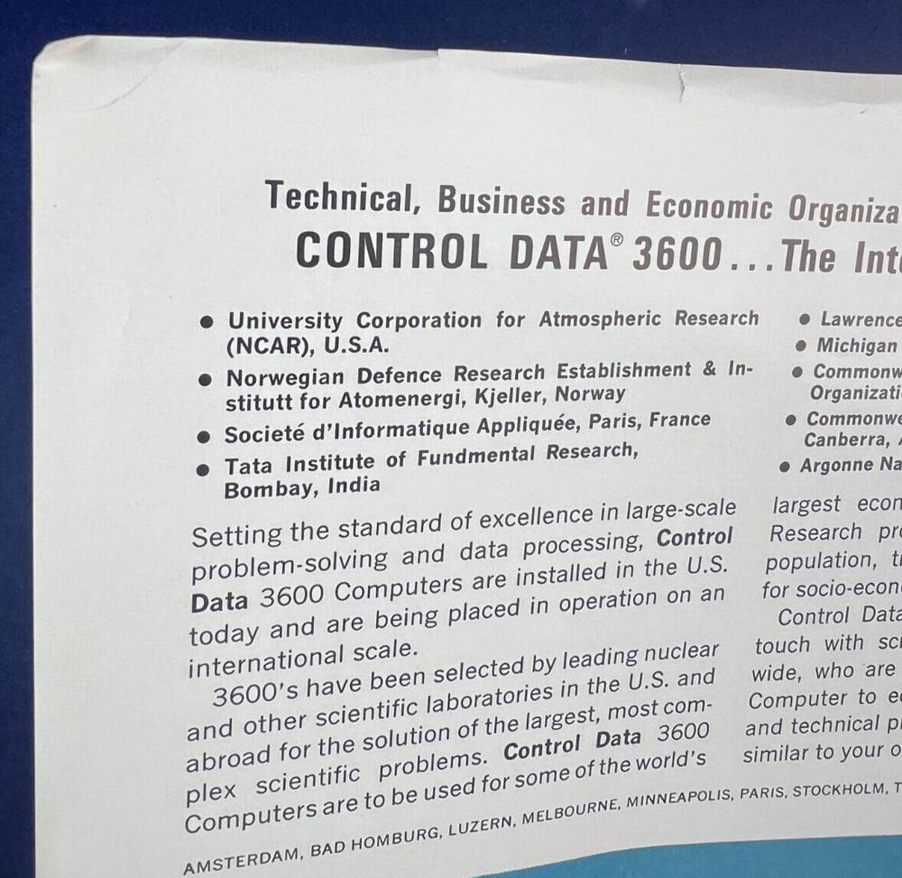 Vintage 1963 CDC 3600 Seymour Cray Mainframe Computer Brochure Control Data Corp