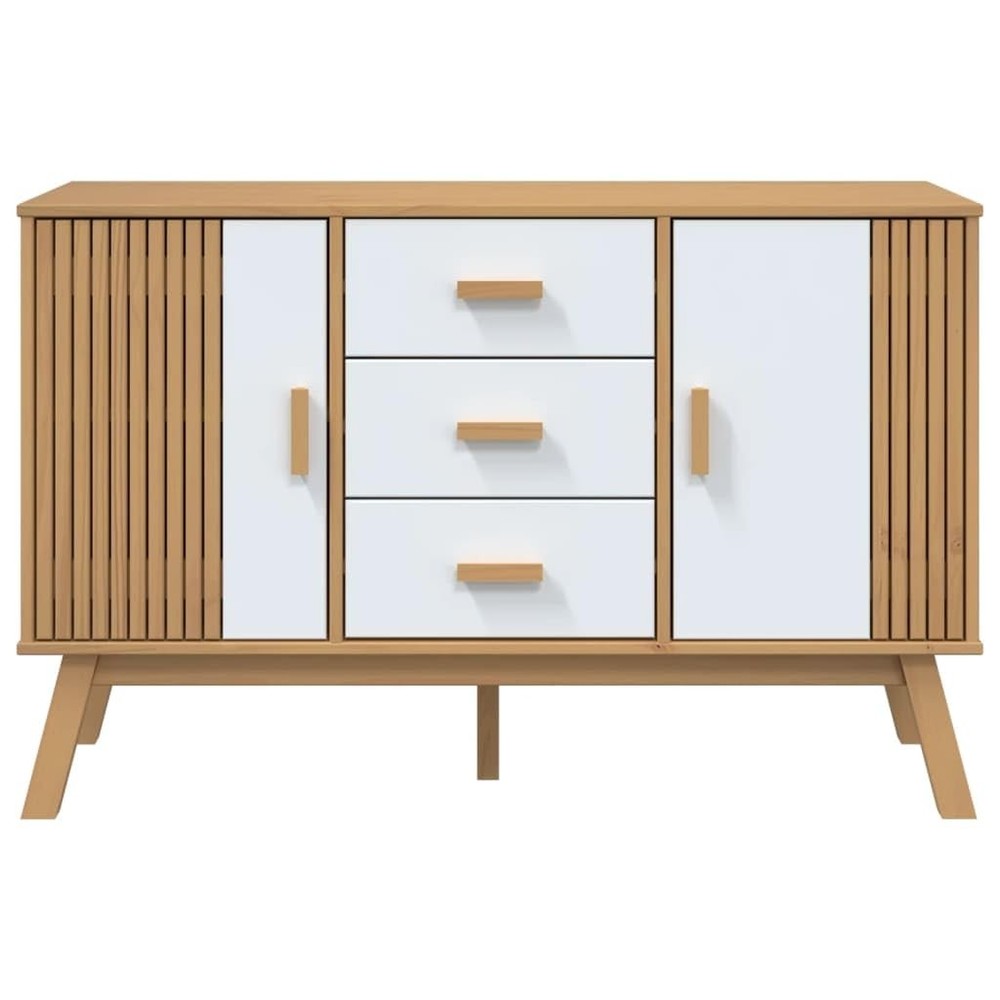 Sideboard White Brown Solid Pine Wood Kitchen Storage Cabinet for Dining Rooms