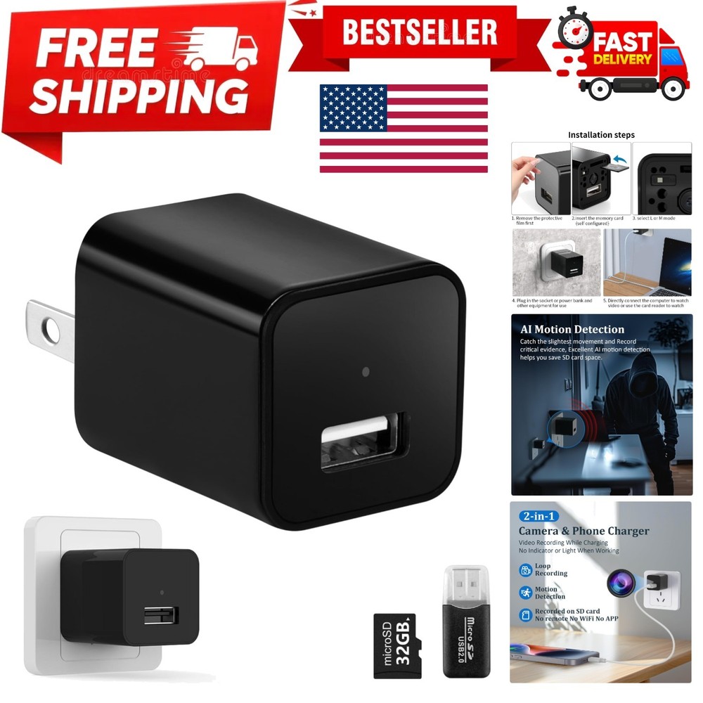 No Audio Charger Camera - Video-Only 1080P Small Camera with Motion Detection...