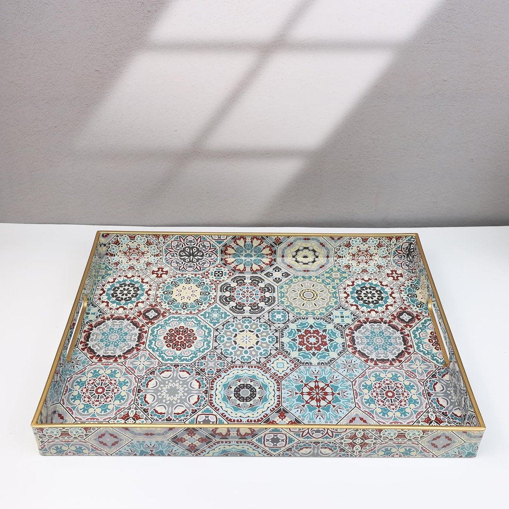 Decorative Serving Tray Handles Lacquered Rectangular Waterproof SP3040RE2