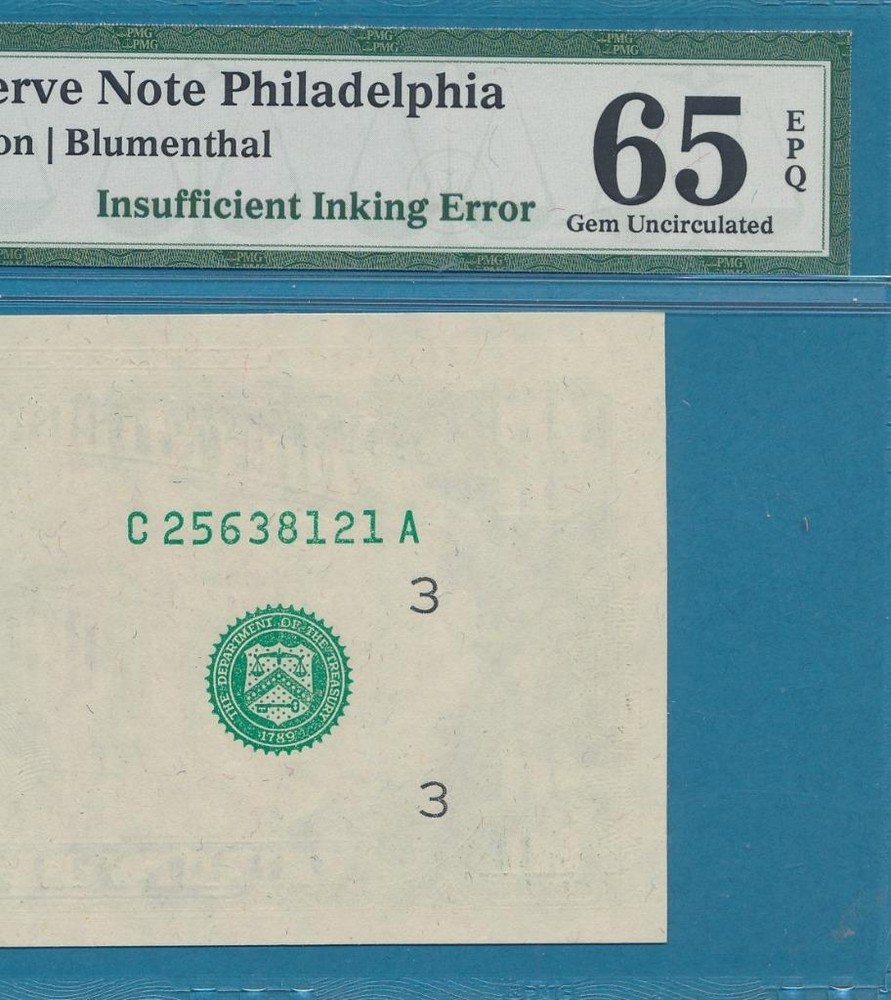 $10. 1977  PHILADELPHIA  DISTRICT  SECOND PRINTING  ERROR PMG GEM NEW 65EPQ
