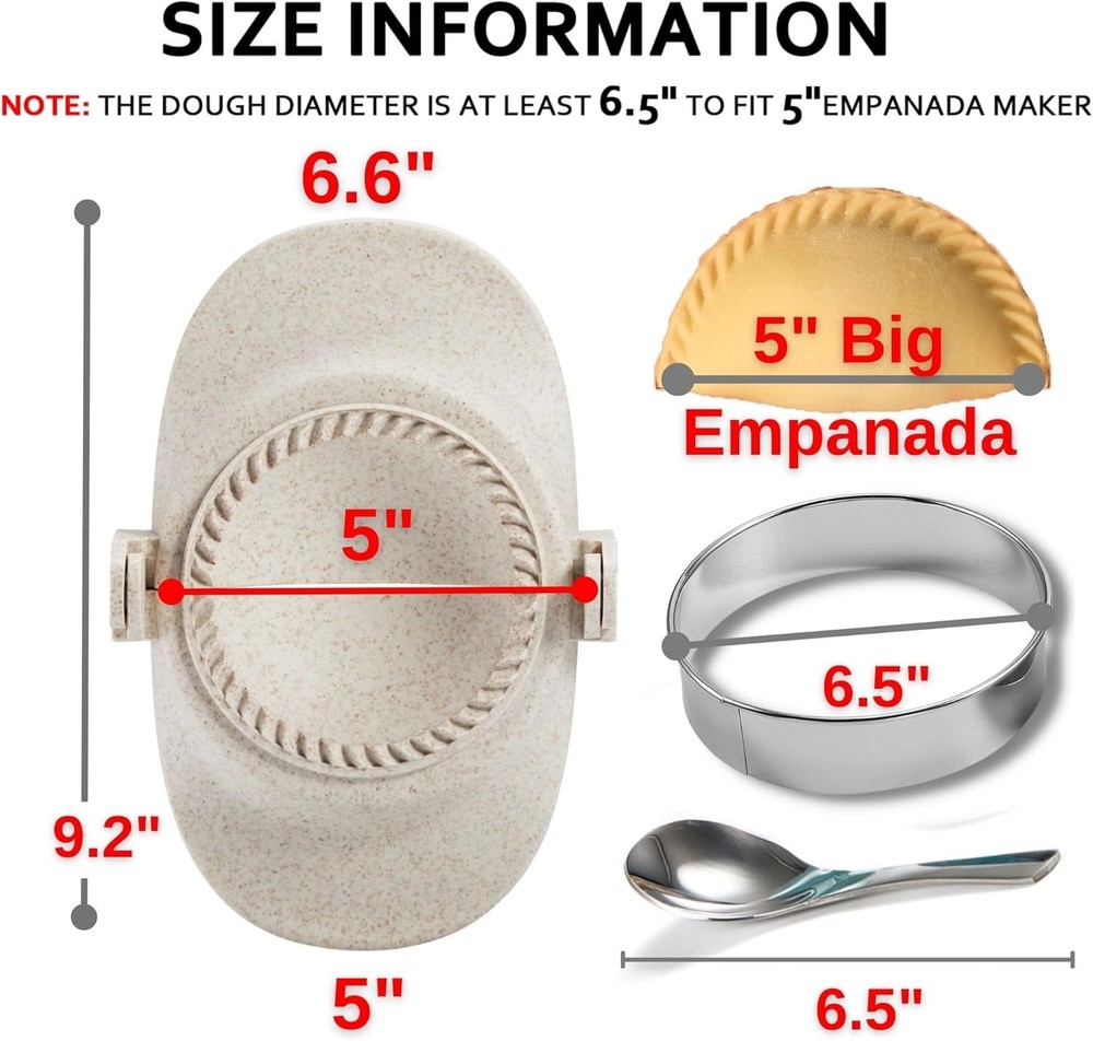 Empanada Maker Press, 5 Inch Extra Large Dumpling Set with 5, White