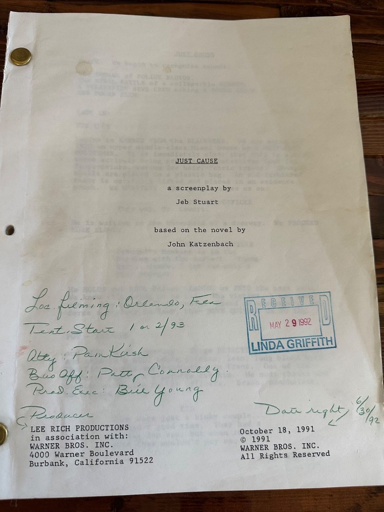 JUST CAUSE SEAN CONNERY KATE CAPSHAW  MOVIE ORIGINAL SCREENPLAY SCRIPT