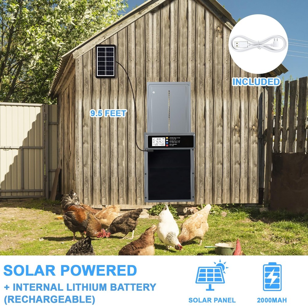 Automatic Chicken Coop Door Solar LCD Timer Sensor Aluminum 20M Remote Control