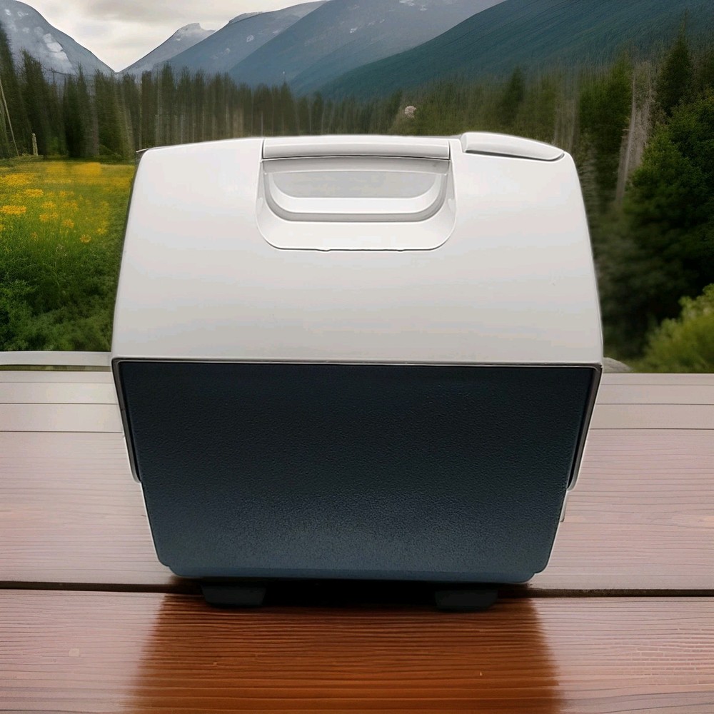 Vintage Igloo Playmate Maxcold Cooler Ice Chest Blue & White Push Button Open