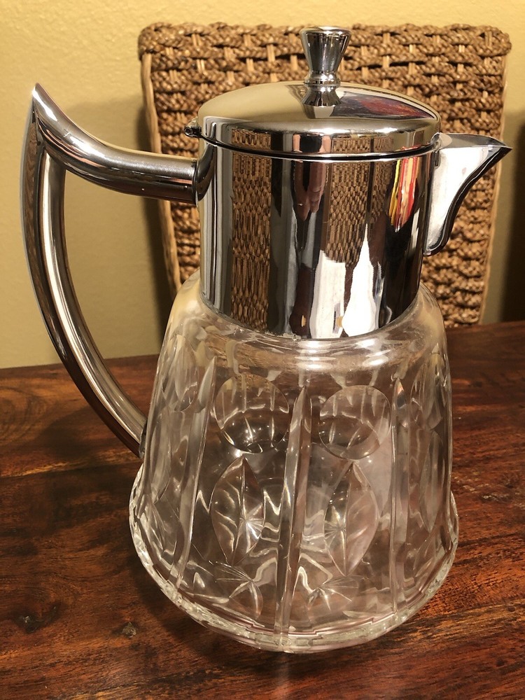 2 Crystal & Silver Plate Pitcher With Cooler Insert And Other Crystal Pitcher