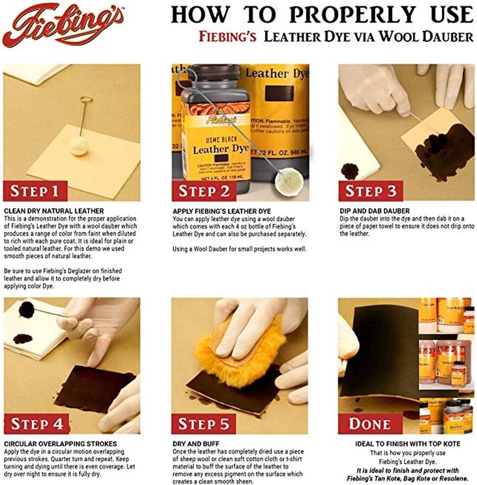 Fiebing's Leather Dye Black 4 oz Alcohol-Based Dries Uniformly