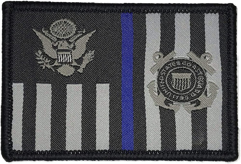 USCG Subdued Thin Blue Line Ensign - Embroidered Morale Patch with hook backing