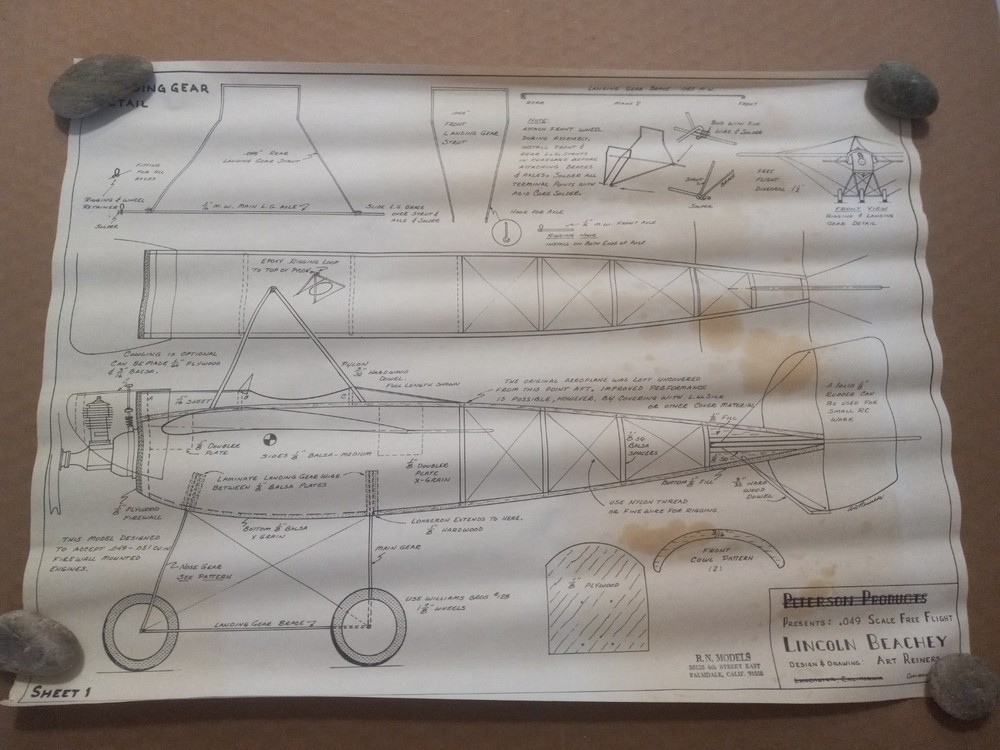 RN Models Lincoln Beachy Monoplane 1915 R/C Model Plane Kit Balsa 36"