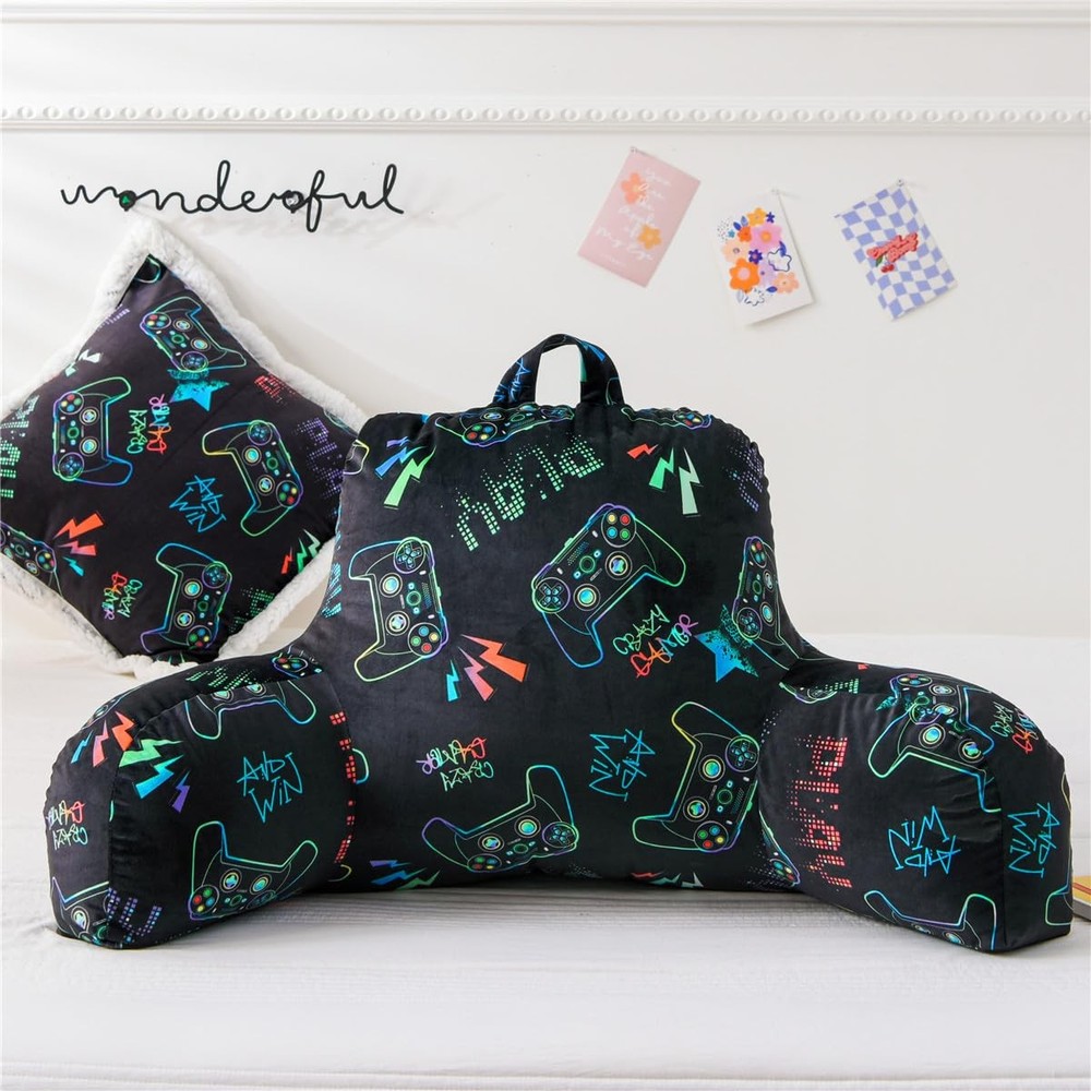 NTBED Video Game Controller Printed Reading Pillow Bed Wedge Backrest Black