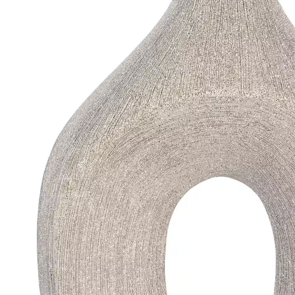 19 In. Silver Stoneware Beaded Open Cut Oval Decorative Vase