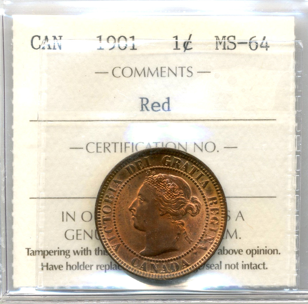 1901 Canada Large Cent - Choice Uncirculated, ICCS MS64 RD