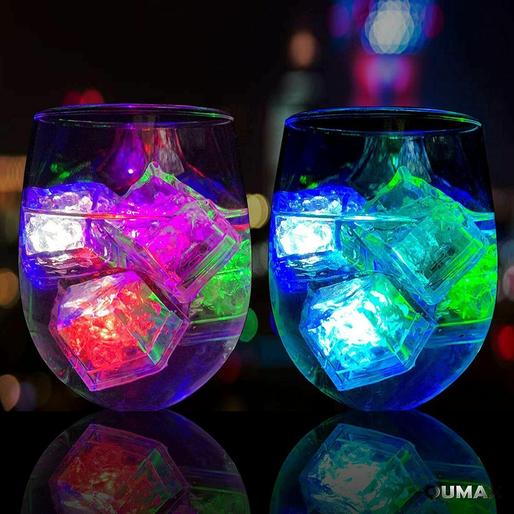 12 pack LED light up ice cube color control set solid color or rainbow flashing