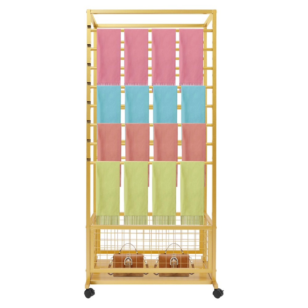 16-Tier Organizer Rack Storage Shelf Ribbon Display Rack W/ 4 Wheels 67*33*150cm