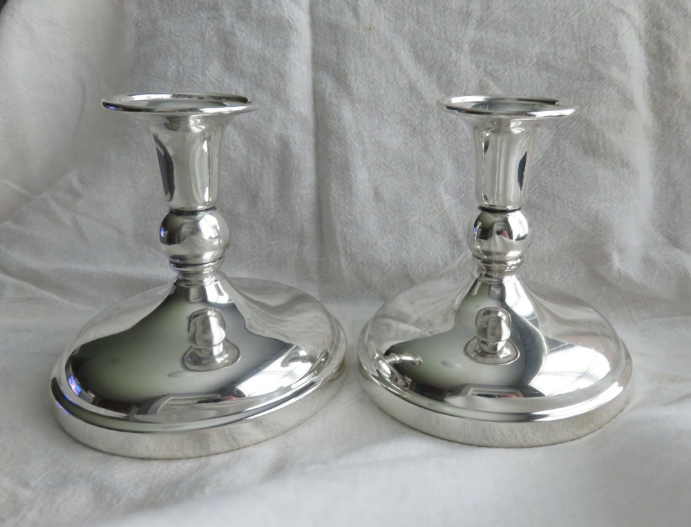 PAIR VINTAGE FRIEDMAN SILVER CO. SILVER PLATED CANDLE HOLDERS