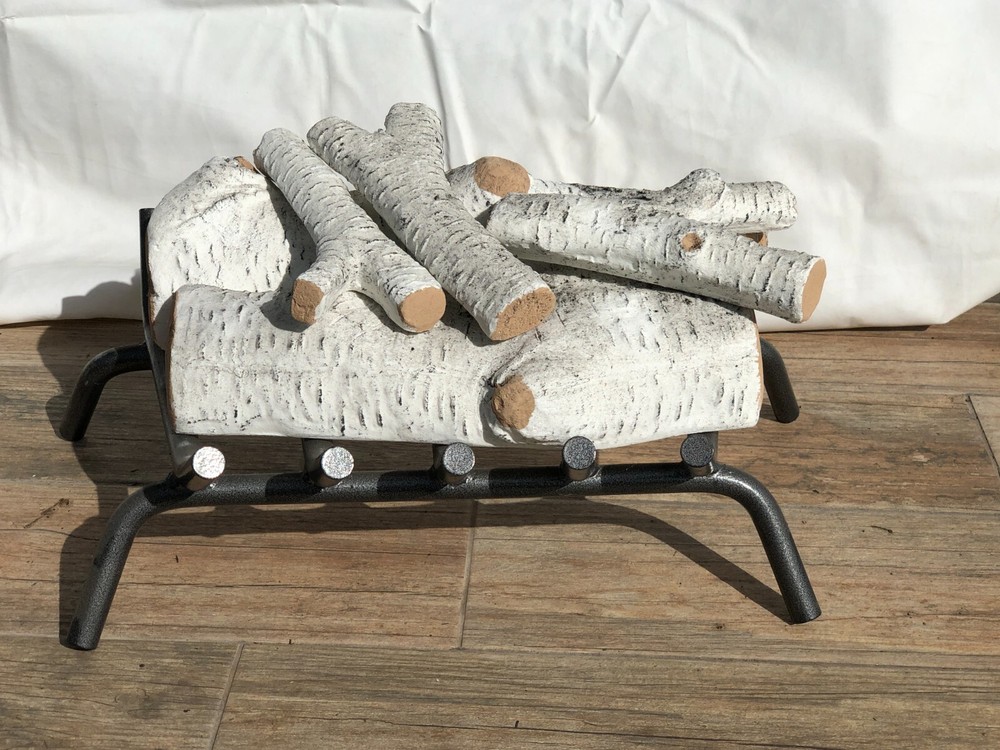 PIECE DECORATIVE REALISTIC FLAME CERAMIC WOOD BIRCH FIREPIT LOG SET 5 piece