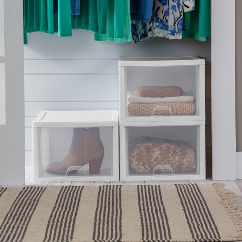 Sterilite 8-Pack 27 Quart Stacking Drawer, Clear Storage Closet Organizer, NEW
