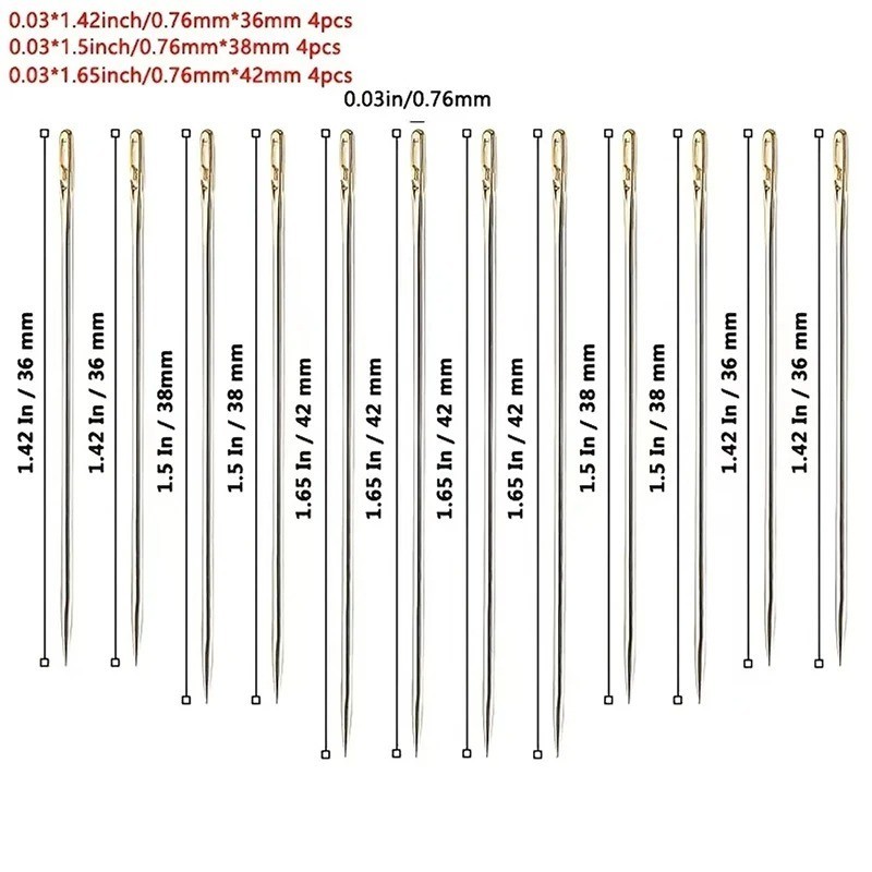 12Pcs Silver Sewing Needles with Brown Storage Box Hand Stitching Tool Kits