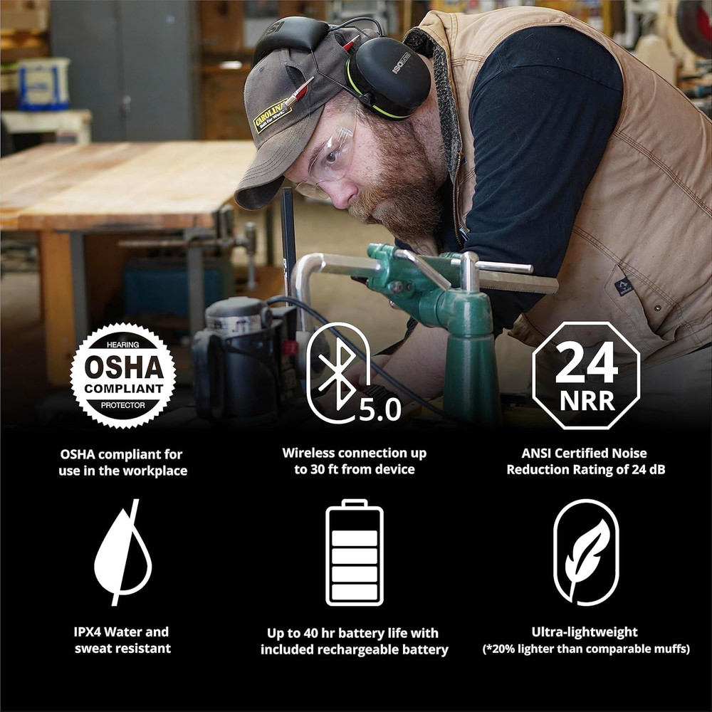 AIR DEFENDER Bluetooth Earmuffs - 40 Hour Wireless Hearing Protection