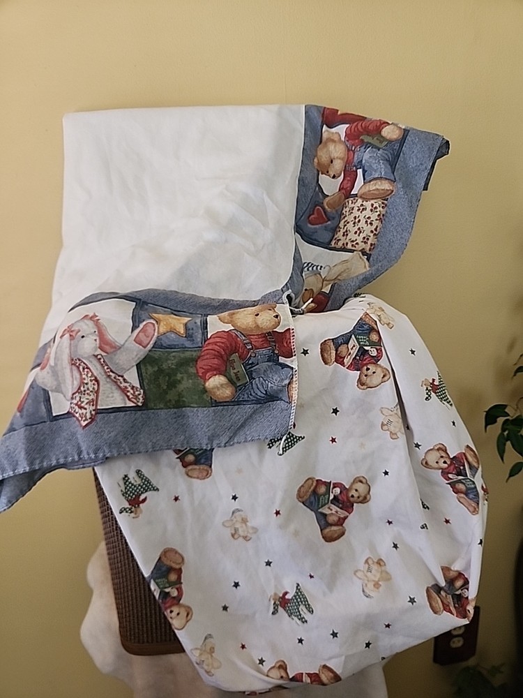 Vintage Blue Jean Teddy Crib Sheet and Bed Ruffle Set Teddy Bear Nursery Bedding