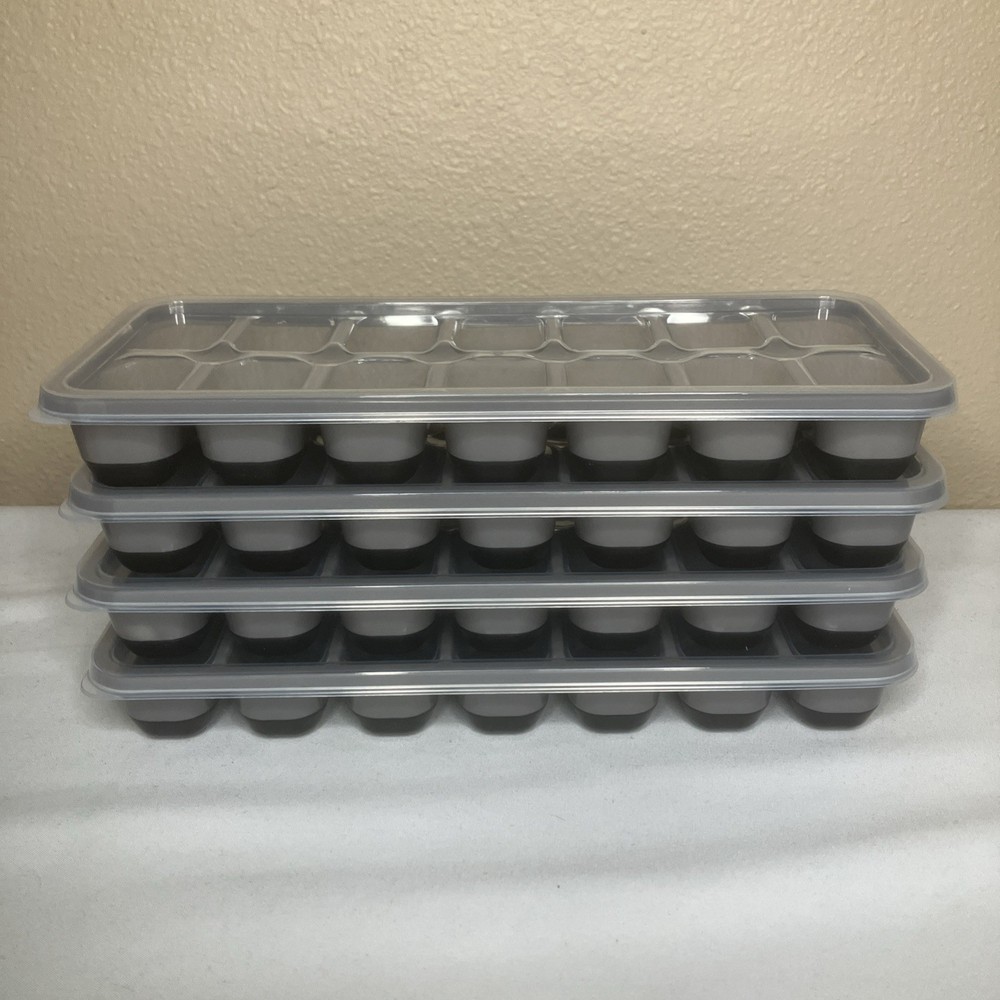 Silicone Ice Cube Tray 4 Pack w/Spill-Resistant Removable Lid, Easy-Release