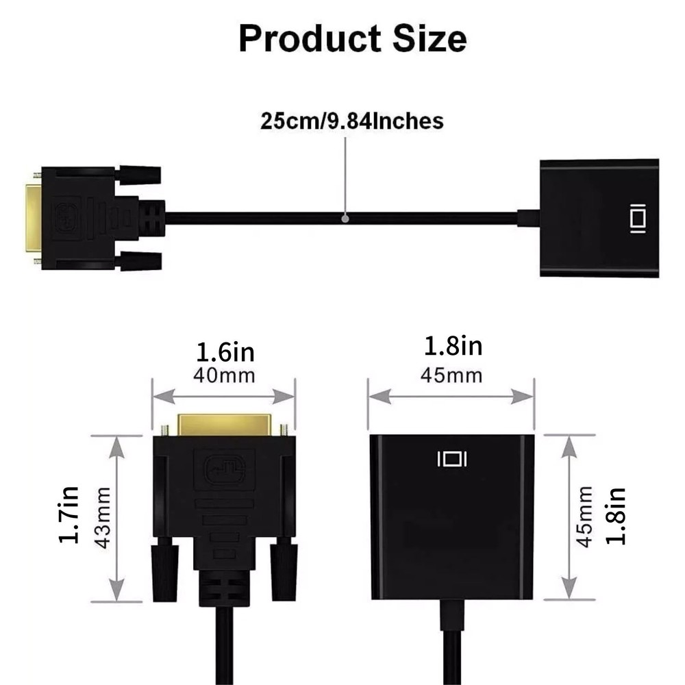 High Performance DVI to VGA Cable Adapter For DVI-D Enabled Desktops&Laptops