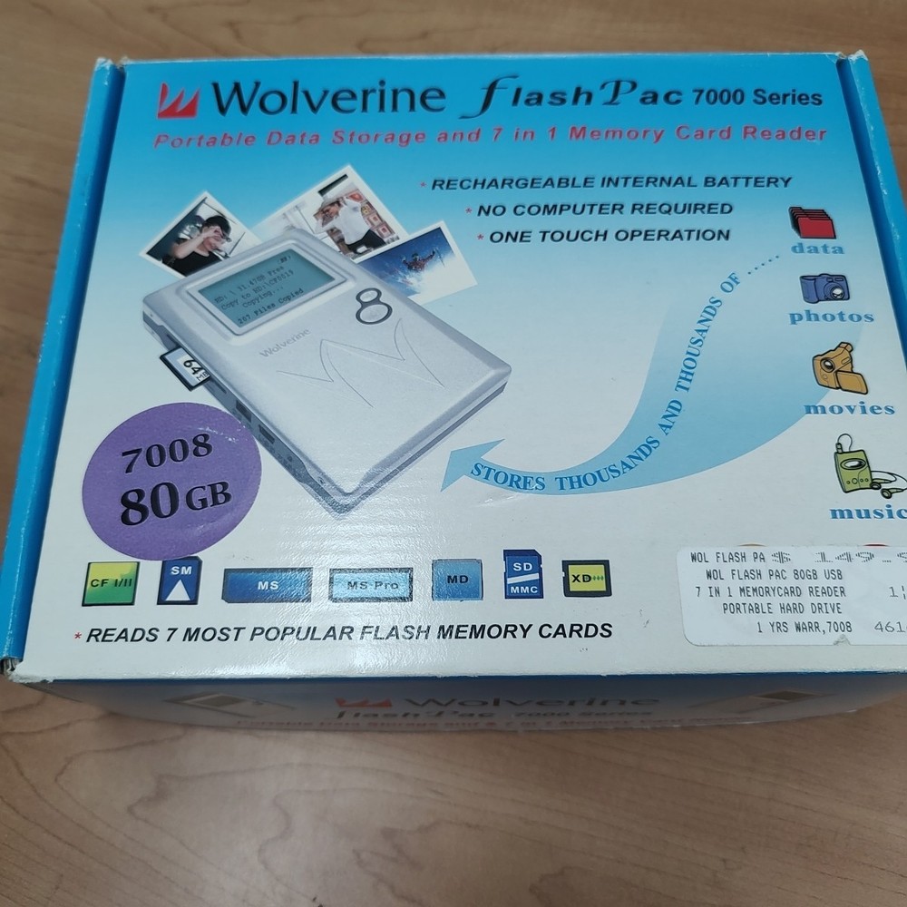 Wolverine FlashPac 7000 Series Data Storage 80GB With Box, CD & Manual