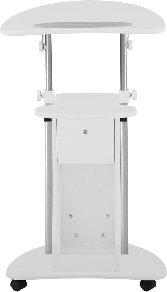 Techni Mobili Adjustable Height Rolling Laptop Cart with Storage, Sit White